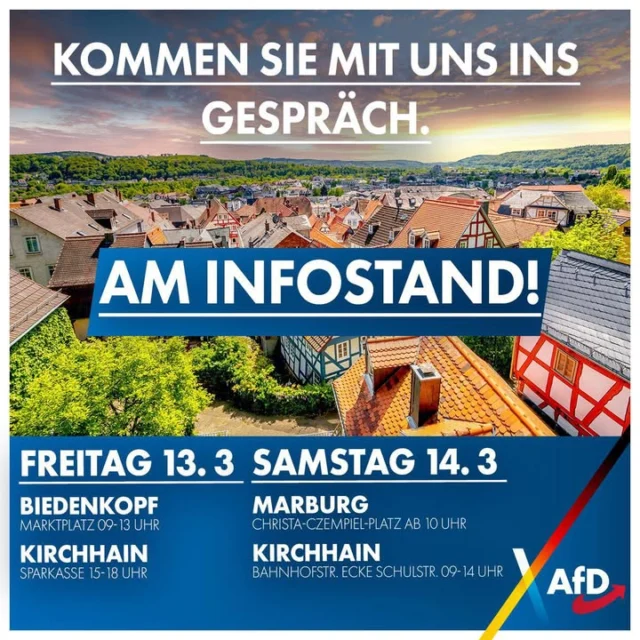 Wahlkampfendspurt💙

Am letzten Wahlkampfwochenende geben wir nochmal Vollgas❗️

Kommt vorbei, lernt uns kennen, löchert uns mit Fragen und diskutiert mit uns❗️

Und nicht vergessen, am Sonntag wählen gehen❌