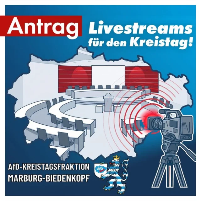 AfD-Fraktion fordert Livestreams der Kreistagssitzungen: Mehr
Transparenz für die Bürger

Die AfD-Fraktion im Kreistag Marburg-Biedenkopf setzt sich für mehr Transparenz und Bürgernähe in der Kommunalpolitik ein. Mit einem Antrag zur kommenden Kreistagssitzung fordert die Fraktion, die öffentlichen Sitzungen des
Kreistages künftig per Livestream im Internet zu übertragen und anschließend als Aufzeichnung online verfügbar zu machen.

„Politische Entscheidungsprozesse müssen für die Bürger nachvollziehbar und durchschaubar
sein. Sich nur über mangelndes Interesse an der Kommunalpolitik und niedrige Wahlbeteiligung zu beschweren, führt zu nichts. Das Vertrauen der Bürger gewinnt man nur durch Transparenz, Klarheit und wirksames Handeln“, erklärt der Fraktionsvorsitzende Julian Schmidt.

Nach Auffassung der AfD-Fraktion können viele Bürger die Sitzungen des Kreistages aufgrund beruflicher oder familiärer Verpflichtungen, gesundheitlicher Einschränkungen oder weiter Anfahrtswege nicht persönlich besuchen. Ein Livestream wird es ihnen ermöglichen, politische Debatten und Entscheidungen dennoch direkt zu verfolgen.

Der Antrag sieht vor, dass ausschließlich die öffentlichen Teile der Sitzungen übertragen
werden. Nichtöffentliche Beratungen sowie Sitzungspausen bleiben ausdrücklich
ausgenommen. Zudem sollen Aufzeichnungen der öffentlichen Sitzungsteile für einen
angemessenen Zeitraum online abrufbar sein, damit interessierte Bürger sich auch
nachträglich informieren können.

Die AfD-Fraktion legt dabei auch Wert auf den Schutz persönlicher Rechte. Deshalb enthält
der Antrag ein Widerspruchsrecht für Kreistagsabgeordnete hinsichtlich der Aufzeichnung und Veröffentlichung ihrer eigenen Redebeiträge. Die konkreten datenschutzrechtlichen und organisatorischen Regelungen sollen im Rahmen einer Anpassung der Geschäftsordnung festgelegt werden.

Um die Kosten für den Landkreis möglichst gering zu halten, schlägt die AfD-Fraktion vor,
die technische Umsetzung grundsätzlich mit eigenen Kräften der Kreisverwaltung
vorzunehmen. Vor einer Einführung soll dem Kreistag zudem ein detailliertes
Umsetzungskonzept vorgelegt werden, das Fragen zu Kosten, Datenschutz, Archivierung,
organisatorischen Abläufen und technischer Umsetzung beantwortet.

Mit ihrem Antrag möchte die AfD-Fraktion einen Beitrag dazu leisten, kommunalpolitische
Entscheidungen für die Bürger einfacher zugänglich und nachvollziehbarer zu machen.

„Gerade die Kommunalpolitik, die naturgemäß am direktesten den Alltag der Bürger betrifft,
kann nur davon profitieren, wenn sie unkompliziert und aus erster Hand den Bürger
informiert und ins Vertrauen nimmt. Besonders für politisch Interessierte aus jüngeren
Generationen kann man durch ein Internetangebot einen besseren Einstieg bieten”, betont
Jonathan Götzl, einer der Verfasser des Antrags